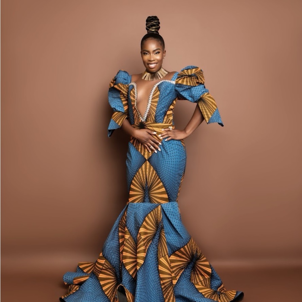 Blue and Gold Ankara Mermaid Gown